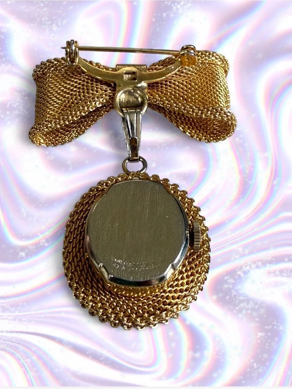 Gold Bow Brooch with Pendant Watch - Women's Jewelry